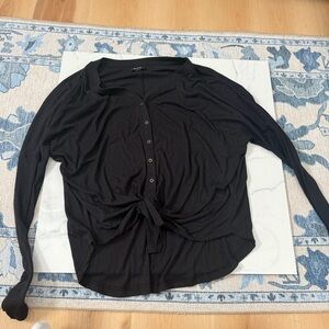 a.n.a Black Long Sleeve Tie-Front Top